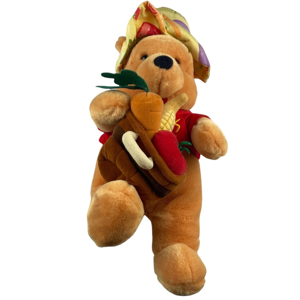 Disney Store Rare Veggie Garden Winnie the Pooh Bear Plush 14” Basket Gardening